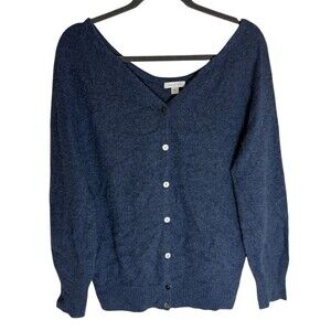 Garnet Hill Cashmere Button Down Sweater Cardigan Blue Size Small